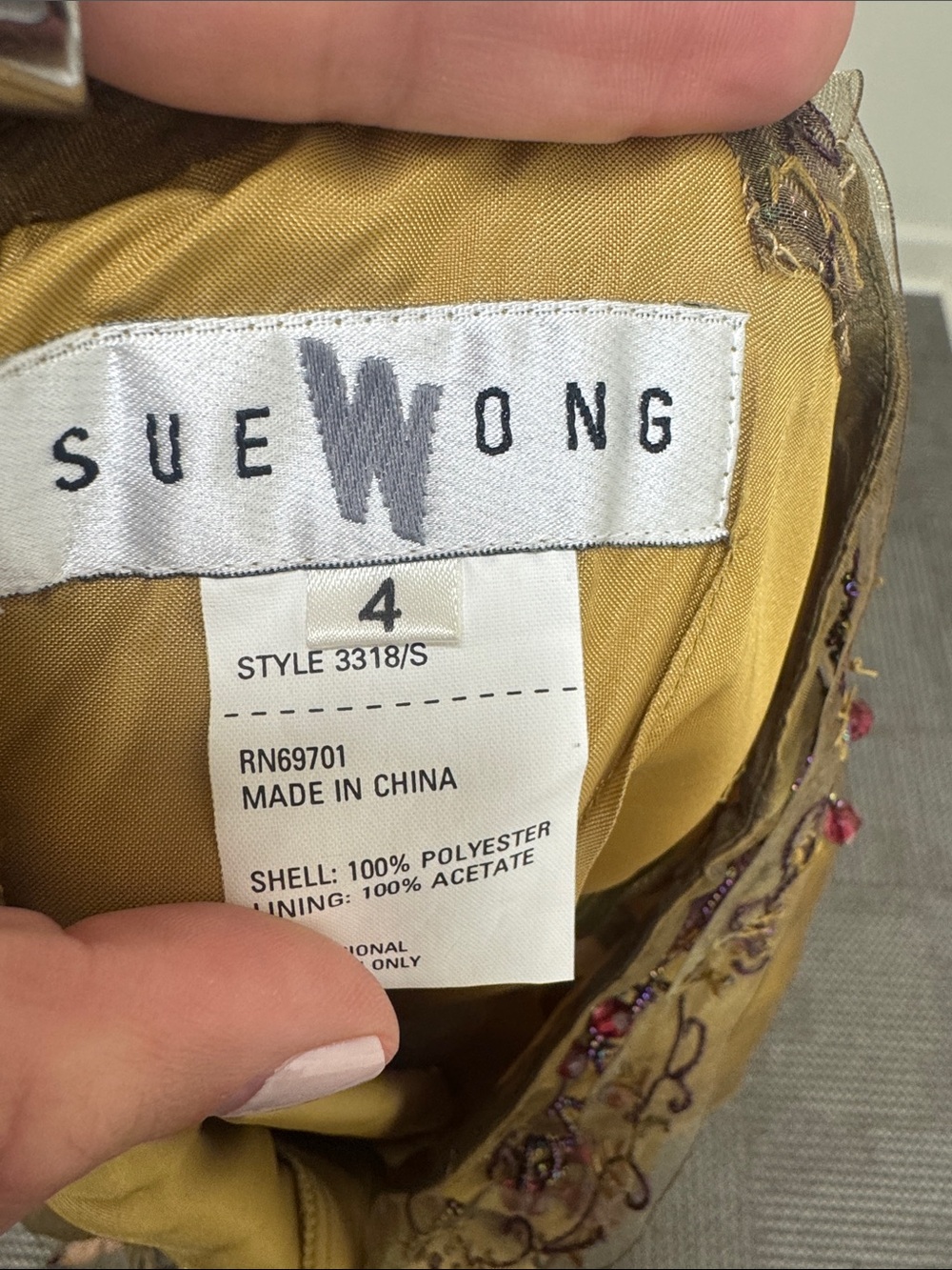 Vintage Sue Wong Rare Y2K Gold Beaded Embroidered Slip Mini Dress, size 4 - Picture 3 of 7